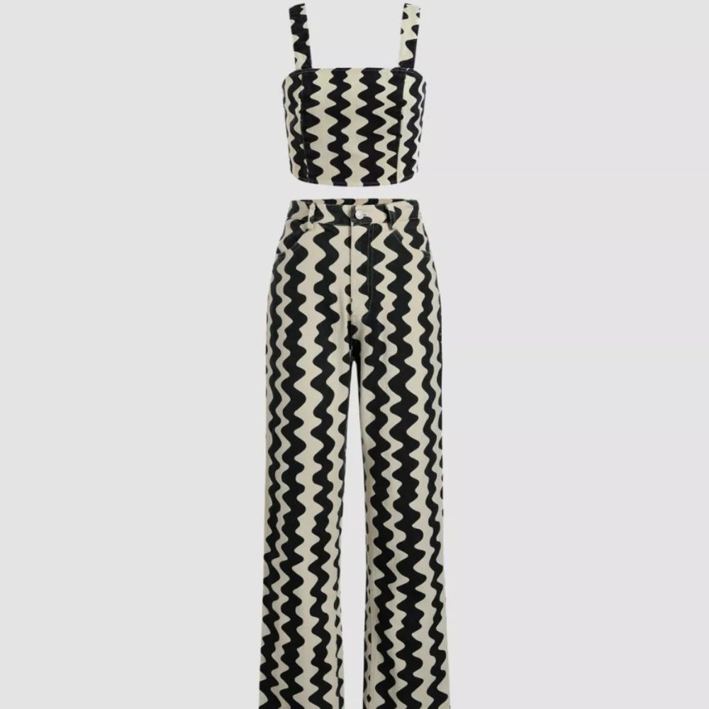 Black and white denim two piece set. Never worn and brand new with tags